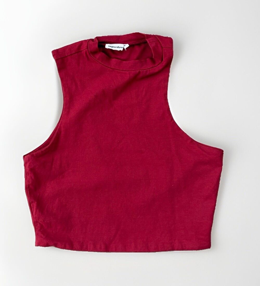 Superdown Red High Mock Neck Crop Top Assymetrical S Sleeveless Tank Revolve